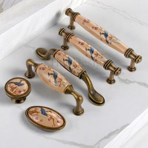 Vintage Ceramic Brass Drawer Pulls Antique Bird Cabinet Handles Pulls Knobs for Dresser  furniture cabinet door handles Furniture Hardware