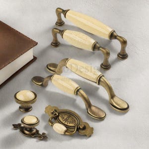 Vintage Ceramic Brass Drawer Pulls Old Cabinet Handles Pulls Knobs for Dresser  furniture cabinet door handles pulls Furniture Hardware