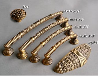 3.78" 5" 6.3" 7.56" Antique Brass Kitchen Cabinet Pulls Dresser Pull Drawer Pulls Handles Knobs Vintage Handle Solid 96 128 160 192mm X-91A