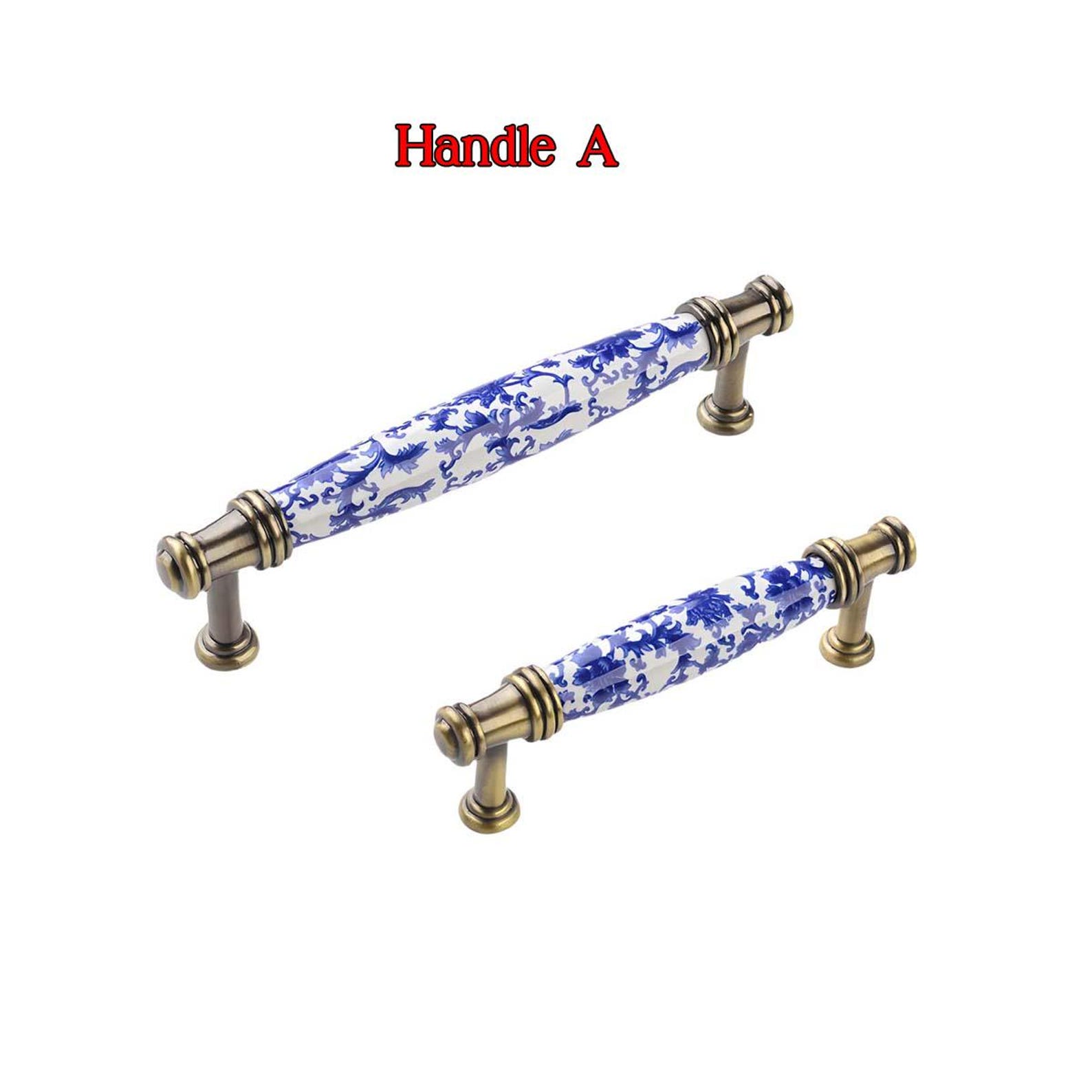 Vintage Ceramic Brass Drawer Pulls Antique Blue and White Cabinet ...