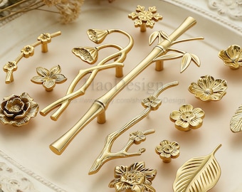 Brass Plum bossom Knob,Solid Brass Branches Knob,Flower knobs,Drawer pulls,Dresser Knobs pulls,Drawer Pulls Handle Unique Cabinet Hardware