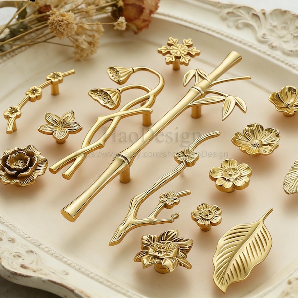 Brass Plum bossom Knob,Solid Brass Branches Knob,Flower knobs,Drawer pulls,Dresser Knobs pulls,Drawer Pulls Handle Unique Cabinet Hardware