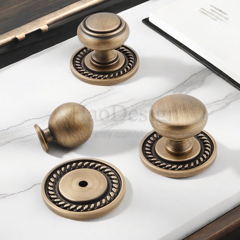 Retro massiva mässingsknoppar Handtag för lådor Garderobshandtag Köksskåp Handtag Skänk Byråhandtag Möbelbeslag bild 3