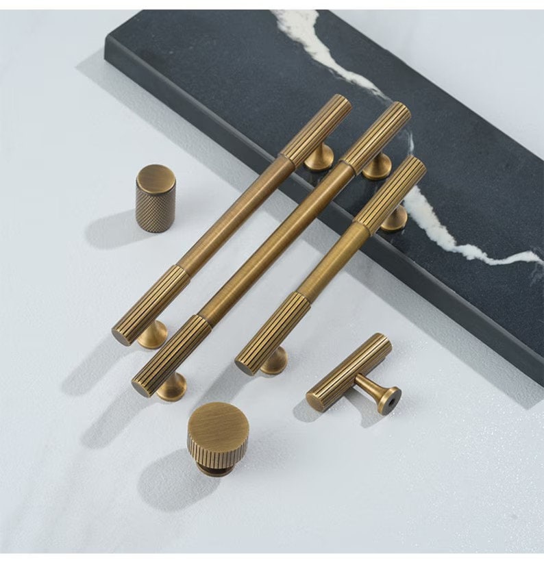 Minimalist Solid Brass Antiqued bronze knurled handles drawer wardrobe door handle cabinet handle Drawer Handles Brass Handle Knobs Hardware image 9