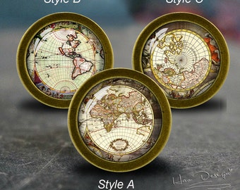Map -- Drawer knobs/ Handmade Vintage Bronze Dresser knobs cabinet Dresser Knobs pull / Dresser Pull / Cabinet Knobs / Furniture Knobs
