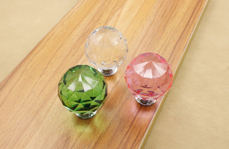 Glass Crystal Dresser Knob / Glass Knobs Drawer Knobs / Kitchen Cabinet Knobs Pull Bling Hardware Silver Clear Sparkly XMHRJ060 image 1