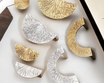 Textured Semicircle Gold/Silver Solid Brass Knobs Pulls handles drawer Wardrobe handles Kitchen cabinet handles Sideboard pull Handle Knob