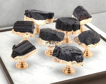 Black Tourmaline knob,Natural Tourmaline handle,gemstone drawer handle,raw semi precious stone knob,natural ore knob,Dresser handle CY-52