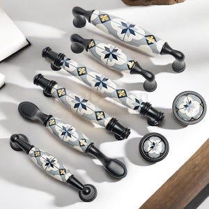 Pastoral Mosaic Ceramic Brass Drawer Pull Antique Floral Cabinet Handles Pulls Knob for Dresser  furniture cabinet handle Furniture Hardware