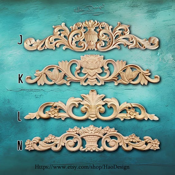Vintage Wood Carved Unpainted Onlay Applique – Floral Decal For Furniture & Home Decor, 21x15cm