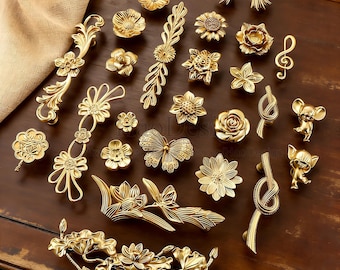Brass Flower Dresser Pulls Drawer Sideboard Knobs Pulls Handles Kitchen Cabinet pulls Brass Roses Handles pulls Knobs Furniture Hardware