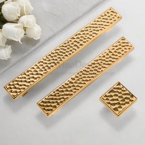 Gold Hammer pattern pure Brass cabinet door handles Pulls Knob Solid brass kitchen Drawer wardrobe handle Furniture Hardware H253