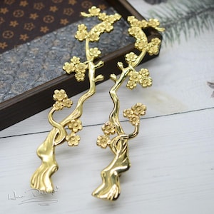 Brass Plum Branch Handles, plum bossom drawer Handles, brass Handles, drawer pull, door knob, Knobs Drawer Pulls Handle Cabinet Hardware H55