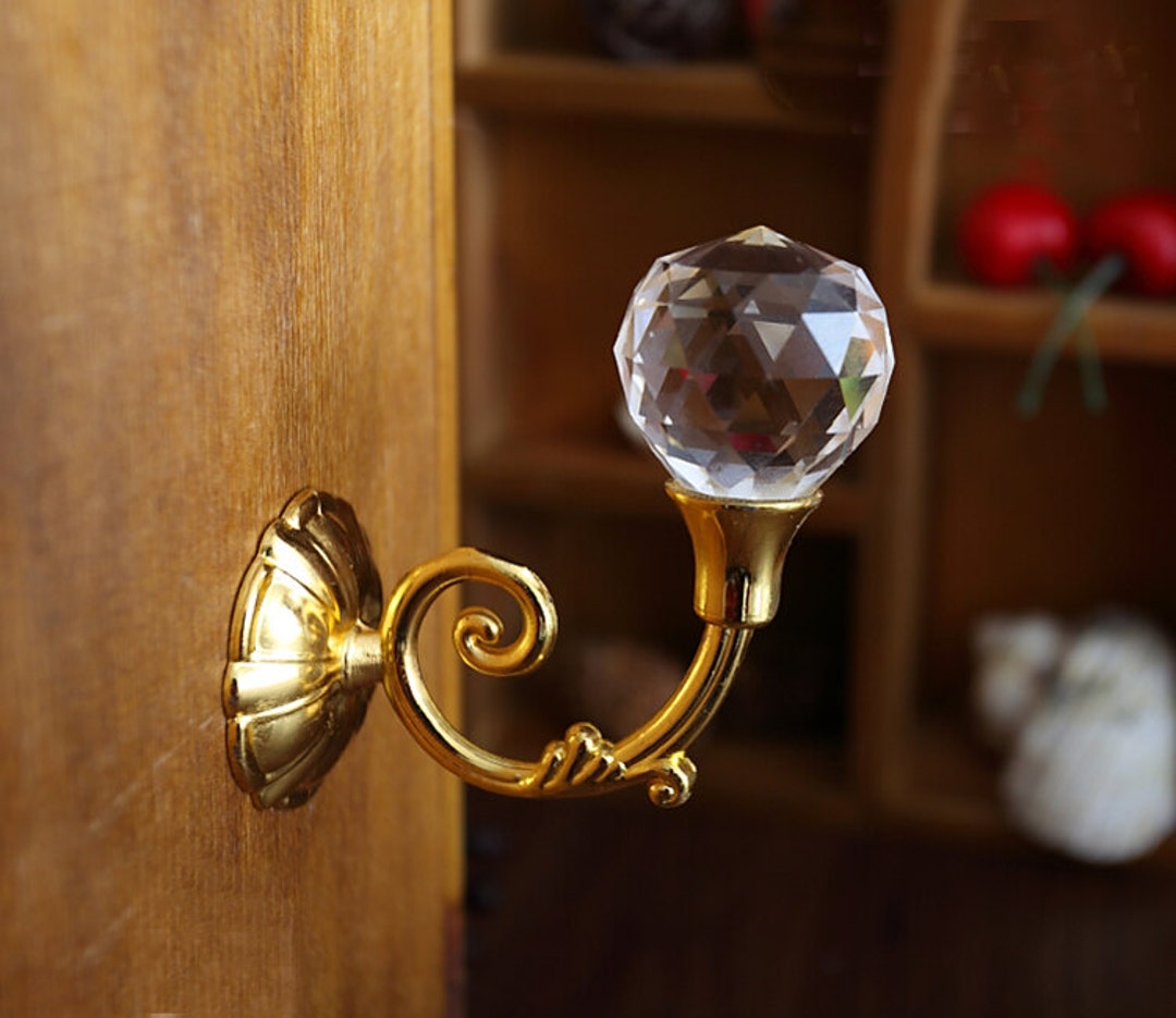 Rhinestone Glass Wall Hook Decorative Hooks Coat Hangers Clear Crystal Hook Curtain Tie Backs