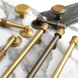 Retro Brass Walnut handles Knobs Pulls drawer wardrobe handles cabinet handles Drawer pulls Handles Brass Kitchen Handles Furniture hardware