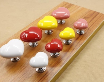 Ceramic Knobs / Kids Dresser Drawer Knobs Pulls Handles / Colorful Heart Kitchen Cabinet Knobs Pull Handle (XMHRJ014)