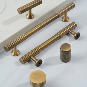 Minimalist Solid Brass Antiqued bronze knurled handles drawer wardrobe door handle cabinet handle Drawer Handles Brass Handle Knobs Hardware image 3