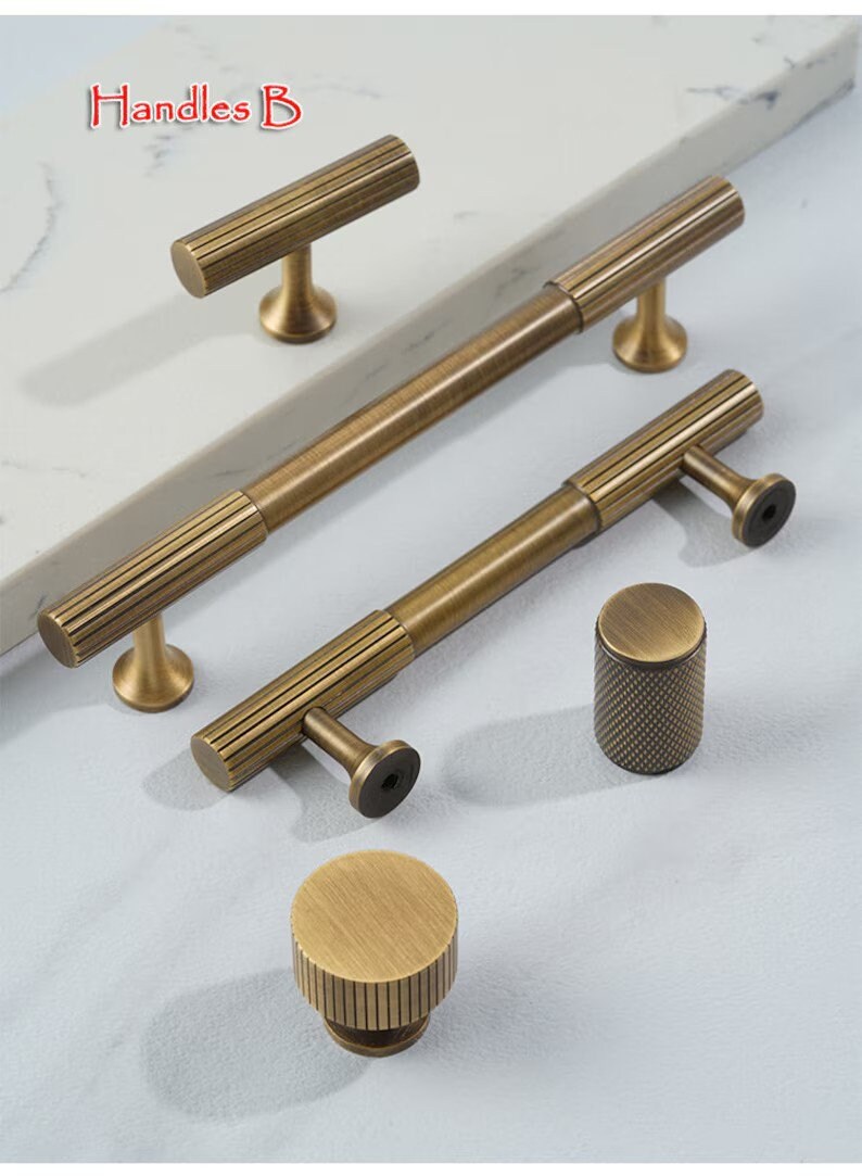 Minimalist Solid Brass Antiqued bronze knurled handles drawer wardrobe door handle cabinet handle Drawer Handles Brass Handle Knobs Hardware image 3