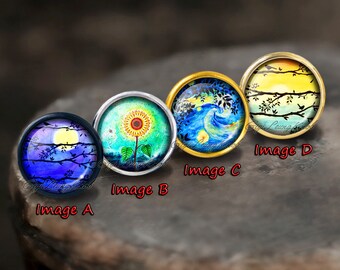 Cielo estrellado / girasol Perillas / Perillas de cajón / Perillas de tocador de bronce hechas a mano gabinete Perillas de tocador tirón / Tirón de tocador / Perillas de gabinete / Perillas de muebles