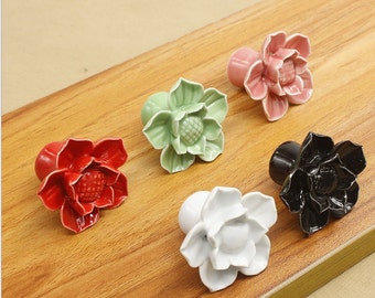 Flower Ceramic Knobs /Dresser Knob Drawer Pulls Handles / Ceramic Knob / Cabinet Knobs / Kitchen Door Knob Furniture Hardware  (XMHRJ079)