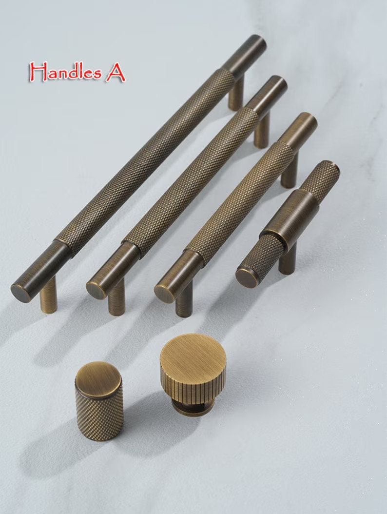 Minimalist Solid Brass Antiqued bronze knurled handles drawer wardrobe door handle cabinet handle Drawer Handles Brass Handle Knobs Hardware image 4