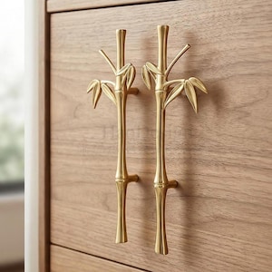 Bamboo Door Handles,Plant Brass Door Pulls, brass Handles, drawer pull, door knob, Knobs Drawer Pulls Handle Cabinet Hardware H81