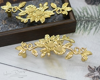 Maniglie a forma di fiore in ottone, pomelli per mobili da cucina, pomelli per cassetti in ottone, maniglie per cassetti, pomelli in ottone, maniglie per cassettiere, pomelli per guardaroba, ferramenta per mobili H98