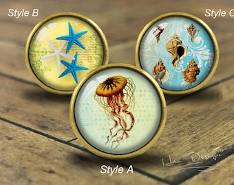 Gałki do szuflad Ocean / Ręcznie robione gałki do komody z brązu w stylu vintage / Gałki do komody / Gałki do szafek / Gałki meblowe