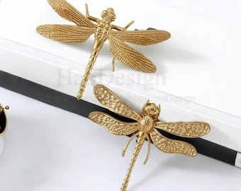 Perillas de libélula de latón, perillas para gabinetes de cocina, manijas de cajón de latón, perillas, tiradores, manijas de tocador, perillas de armario, tiradores de animales, herrajes para muebles