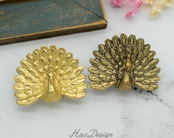 Verouderde bronzen pauwenknop, messing knop, kasthandvat, kastknop, ladeknop, handvat dressoir, kastgrepen, unieke knop, meubelbeslag