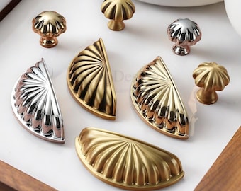 Brass Shell Pulls Dresser Wardrobe drawer Cabinet handle pulls Kitchens Cupboards Dressers Handles cup pulls Furniture Hardware