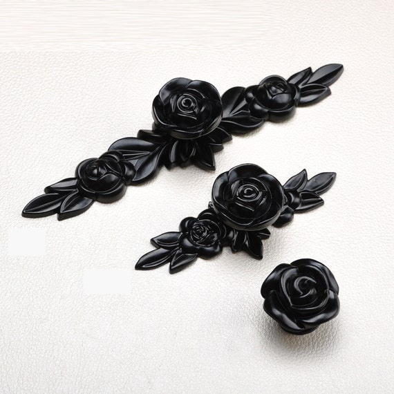 Black Flower Shabby Chic Dresser Drawer Pulls Handles Rose Etsy