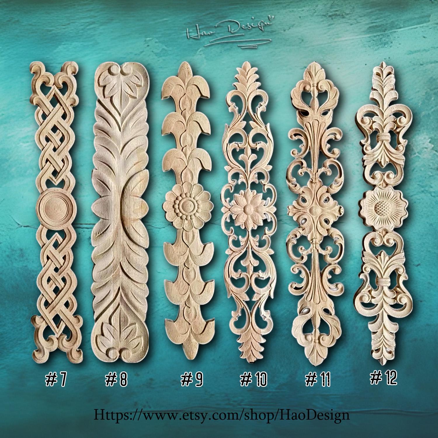 Unpainted Wood Carved Corner Applique Onlay for Wall Molding Decor Wood Onlay Furniture Trim Home Wall Wood oman column Pilaster Capital 14B