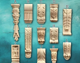 Unpainted Wood Carved Corner Applique Onlay for Wall Molding Decor Wood Onlay Furniture Trim Home Wall Wood oman column Pilaster Capital T47