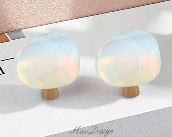 Opal brass knobs,Natural Crystal knobs,gemstone drawer handle,crystal handle,raw semi precious stone knob,Dresser handle CY-62