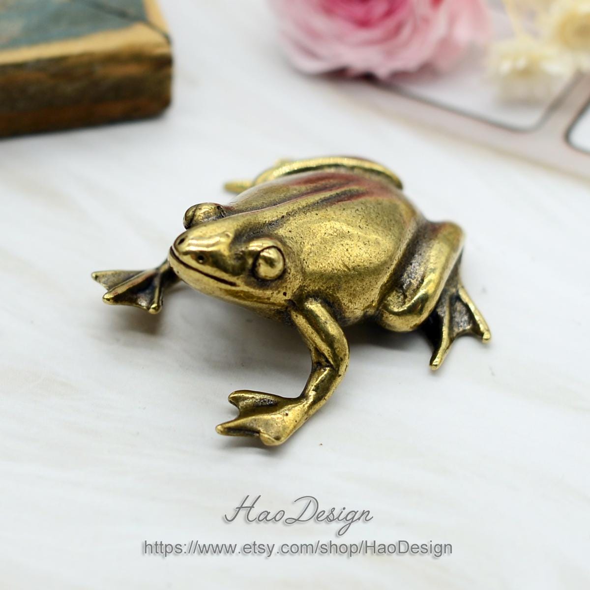 ブロンズソリッド真鍮フロッグノブ、動物の引き出し取っ手、真鍮ノブ