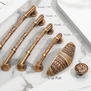 3.78" 5" 6.3" 7.56" Antique Brass Kitchen Cabinet Pulls Dresser Pull Drawer Pulls Handles Knobs Vintage Handle Solid 96 128 160 192mm X-91A