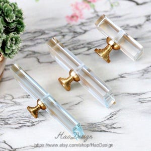Crystal Rectangular Transparent Brass Handle Drawer Cabinet Door Drawer knob pulls Dresser handle Cabinet Pulls Knobs Wardrobe knob H30