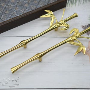Bamboo Door Handles,Plant Brass Door Pulls, brass Handles, drawer pull, door knob, Knobs Drawer Pulls Handle Cabinet Hardware H81