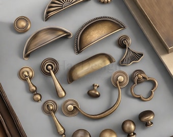 Maniglie retrò in ottone massiccio, bronzo, a forma di fiore, maniglie per cassetti, maniglie per armadi, maniglie per mobili, maniglie per cassetti in ottone, maniglie per mobili.