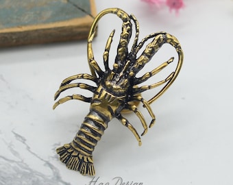 Perillas de langosta de bronce envejecido de latón macizo, perillas de cajón con forma de animal, manijas de perillas de latón, tiradores de cajones, perillas de puerta, manijas de cajón, herrajes para gabinetes