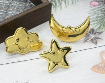 Massief messing Star moon Cloud kastknoppen Dressoir Kledingkastlade Kast handvat keukens kasten dressoirs handgrepen meubelbeslag