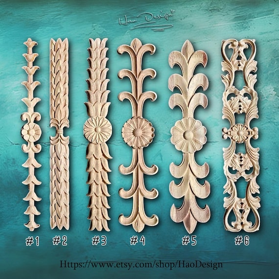 4 Pièces Bois Sculpté Onlay Applique Non Peint Moulure Decorative