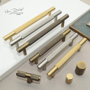 Minimalist solid brass Antiqued bronze knurled handle drawer wardrobe door handle cabinet handle Drawer Handles Brass Handle Knob H22