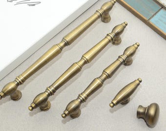 Tiradores de gabinetes de bronce envejecido de latón macizo, tiradores de cajones, tiradores de armario, tiradores de tocador de bronce, herrajes de cocina