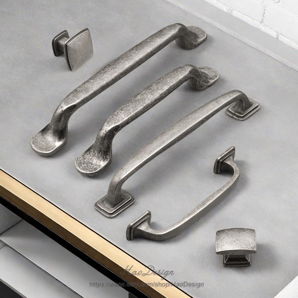 3 3/4'' 5'' Antique Silver Cabinet Pulls Dresser Drawer Pulls Knobs Bronze Cupboard Door Knobs Handles Rustic Kitchen Hardware Pulls X-78H