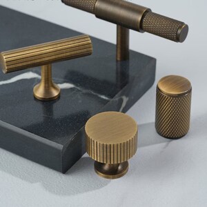 Minimalist Solid Brass Antiqued bronze knurled handles drawer wardrobe door handle cabinet handle Drawer Handles Brass Handle Knobs Hardware image 7