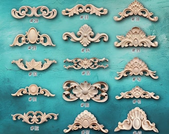 Unpainted Wood Embellishments Ornate Furniture Apliques Wood Onlay Furniture Trim Supplies Home Wall Embellishments European style decal 15C