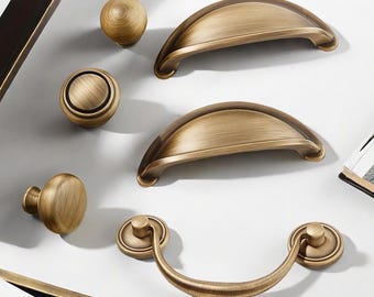 Tiradores de latón macizo retro, tiradores de cajones, tiradores de armarios, tiradores de armarios de cocina, tiradores de aparadores, tiradores de tocador, herrajes para muebles
