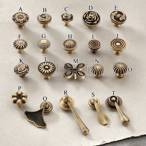 Retro Solid Brass Bronze Flower Knobs Pulls handles drawer wardrobe Handles cabinet handles Brass Drawer pulls Handles Furniture hardware